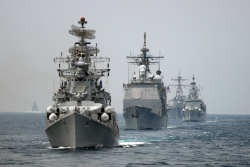 Stock Photo of American Navy Ships in Formation in the Indian Ocean