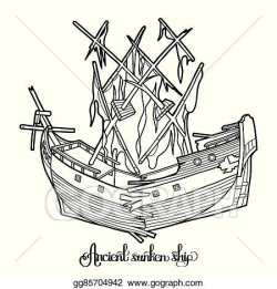 EPS Illustration - Ancient sunken ship. Vector Clipart ...