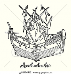 EPS Illustration - Ancient sunken ship. Vector Clipart gg85704942 ...