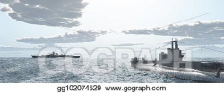 Stock Illustrations - British submarine and german battleship of ...