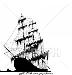 Vector Art - Black old ship at the sea ground. EPS clipart ...