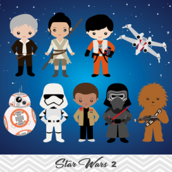 NEW Star Wars Digital Clip Art, BB8, Rey, Finn, Kylo Ren, 0227