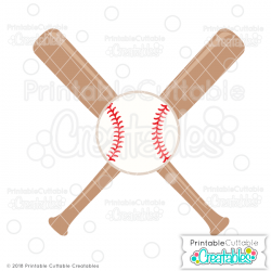 Crossed Baseball Bats & Ball Free SVG File - Free SVG Cut Files