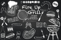 Fire Up the Grill - Summer, Camp Chalkboard Cliparts