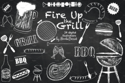Fire UP the Grill - chalk cliparts ~ Illustrations ~ Creative Market