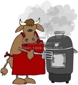 Clipart Image: Cow Cooking On A Smoker Grill