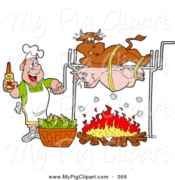Swine Clipart of a Happy Man Holding a Bottle of Bbq Sauce and ...