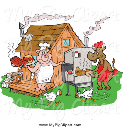Swine Clipart of a Chickens Running by a Cow and Pig Using a Smoker ...
