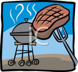 Clipart Picture: A Fork with a Steak Next To a Grill