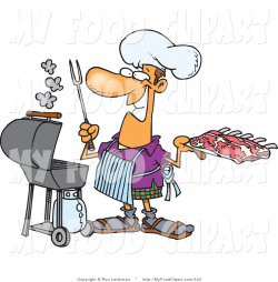 Food Clip Art of a Smiling Chef Man Preparing to Barbeque Ribs on a ...