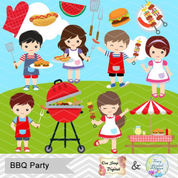 Digital BBQ Clipart, Boys Barbecue Clip Art, Girls BBQ Clipart ...