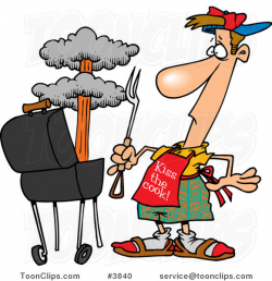 Cartoon Guy Watching an Explosion in His Bbq #3840 by Ron Leishman