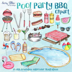 Clip Art: Pool Party BBQ Clipart Summer Clip Art 25