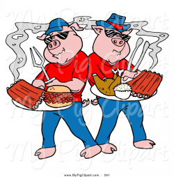 Swine Clipart of Cartoon BBQ Pigs Posing with Cooked Ribs, Pulled ...