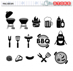BBQ Icon Set Clipart. Backyard Grill Silhouette Icons for