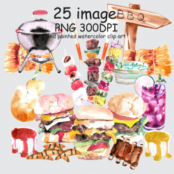 Watercolor BARBEQUE Clipart,Food clipart, Hand painted clipart ...