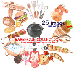 Watercolor Grill Clipart BBQ CLIP ARTCook out Clipart Food