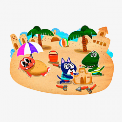 Playing Animals On The Beach, Animal, Cartoon, Beach PNG Image and ...