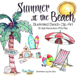 Summer Beach Clipart -Watercolor Illustrations High Resolution ...