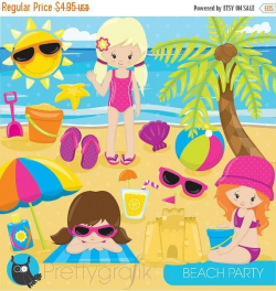 80% OFF SALE Beach party girls clipart commercial use, beach kids ...