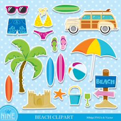 Beach Sticker Clip Art / Beach Party Clipart Downloads / Beach Theme Clip  Art, Vector Clip Art, Scrapbook Sticker Clipart
