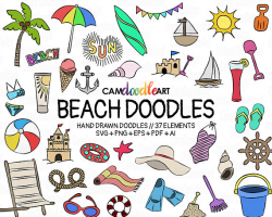 37 Beach Doodles Vector Pack, Hand Drawn Doodle Clipart ,Beach ...