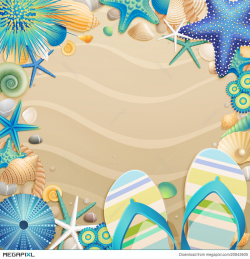 Flip-Flops And Shells Frame On The Beach Illustration 20843605 ...