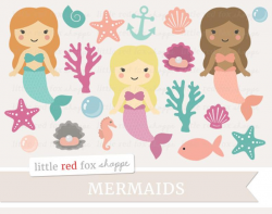 Mermaid Clipart, Ocean Clip Art, Princess Clipart, Beach Clipart, Sea Life  Clipart, Coral Cute Digital Graphic Design Small Commercial Use