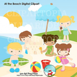 En la Playa Niños y niñas Digital clipart personal por ClipArtopia ...