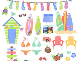 Summer Digital Clipart and Papers Watercolor Summer Clipart