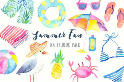 Watercolor Summer Clipart - Beach Clipart - Tropical ...