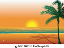 Vector Art - Sunset at the beach. Clipart Drawing gg67840444 ...