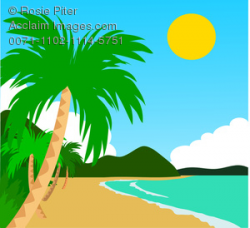 Tropical Beach With Palm Trees and Sandy Beach Clipart Image
