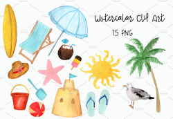 Watercolor Beach Clip Art ~ Objects ~ Creative Market