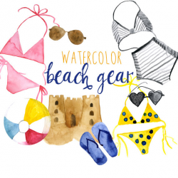 Watercolor Beach Clipart, Summer Clip Art, Commercial Use, Summer ...