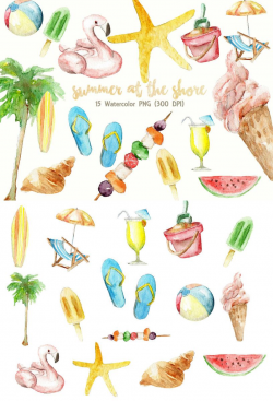 Summer Clipart Watercolor Digital Download Beach Party ...