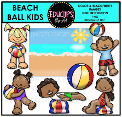 Beach Ball Kids Clip Art Mini Set (Color and B&W)