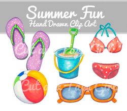 Summer Clip Art - Watercolor Clipart, Flip Flops, Beach Vacation ...