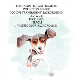 Hand painted Watercolor Pouncing Beagle Puppy Dog Clip Art High ...