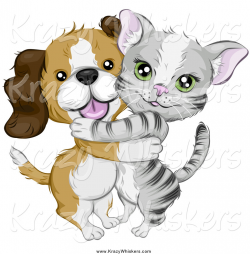 Critter Clipart of a Cute Beagle Puppy Dog Hugging a Gray Kitten by ...