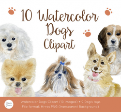 Watercolor Dogs Clipart: Beagle, Pomeranian, Chihuahua, Poodle ...