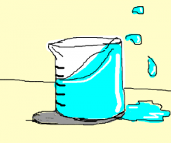 Beaker spills liquid. - drawing by henrythecat