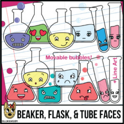 Beaker, Flask, Test Tube Faces Clip Art Bundle by SillyODesign - clipart