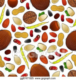 Vector Illustration - Seamless nuts, beans and seeds pattern ...