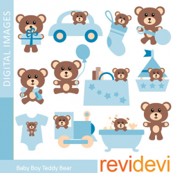 Baby boy teddy bear clipart sale, nursery decor, baby shower clip ...