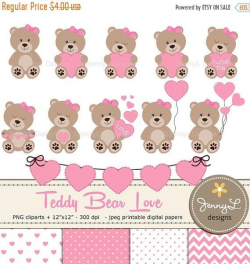 50% OFF Teddy Bear Clipart, Baby Shower Teddy Papers, Baptism bear ...