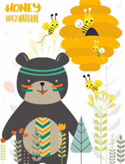 Natural honey advertising boho bear bee icons Free vector in Adobe ...