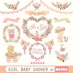 Baby shower clipart: Girl Baby Shower clipart with