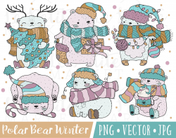 Holiday Bear Clipart Images, Purple Christmas Graphics, Cute Polar ...