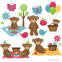Picnic Bears Cute Digital Clipart - Commercial use OK - Bear Picnic ...